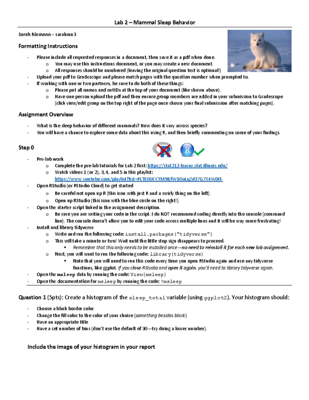 Lab 2 - Mammal Sleep Behavior - Lab 2 – Mammal Sleep Behavior Sarah ...