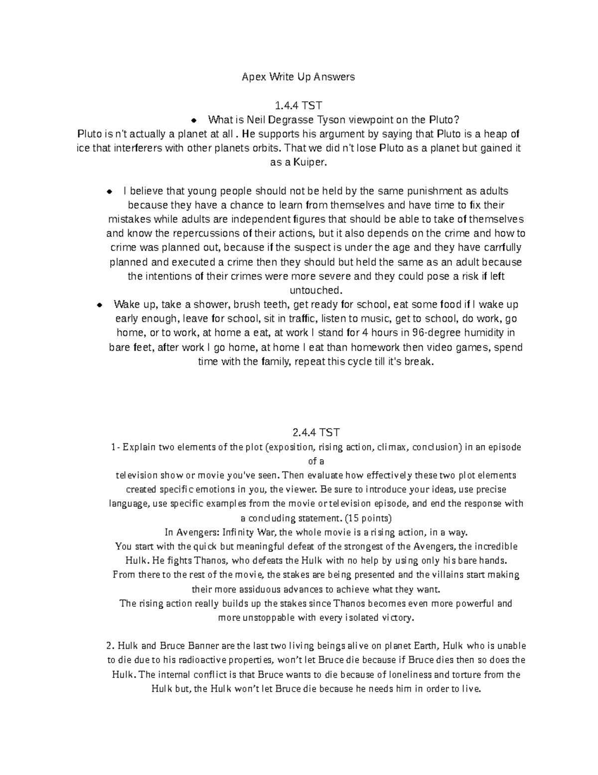 English 10 Sem 1 Apex Learning - Write Up Answers and Analysis - Studocu