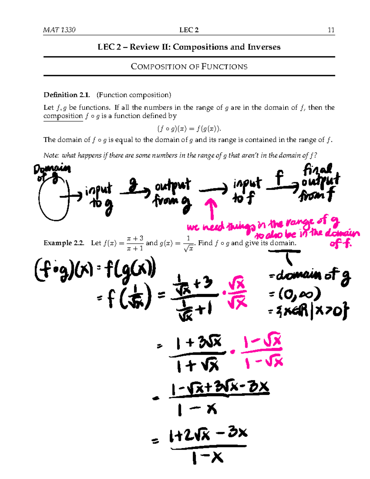 MAT 1330 Lecture 2 Filled - MAT 1330 LEC 2 11 LEC 2 – Review II ...