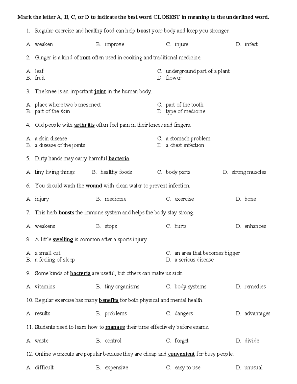 Cloze Test: Vocabulary and Contextual Understanding for English ...