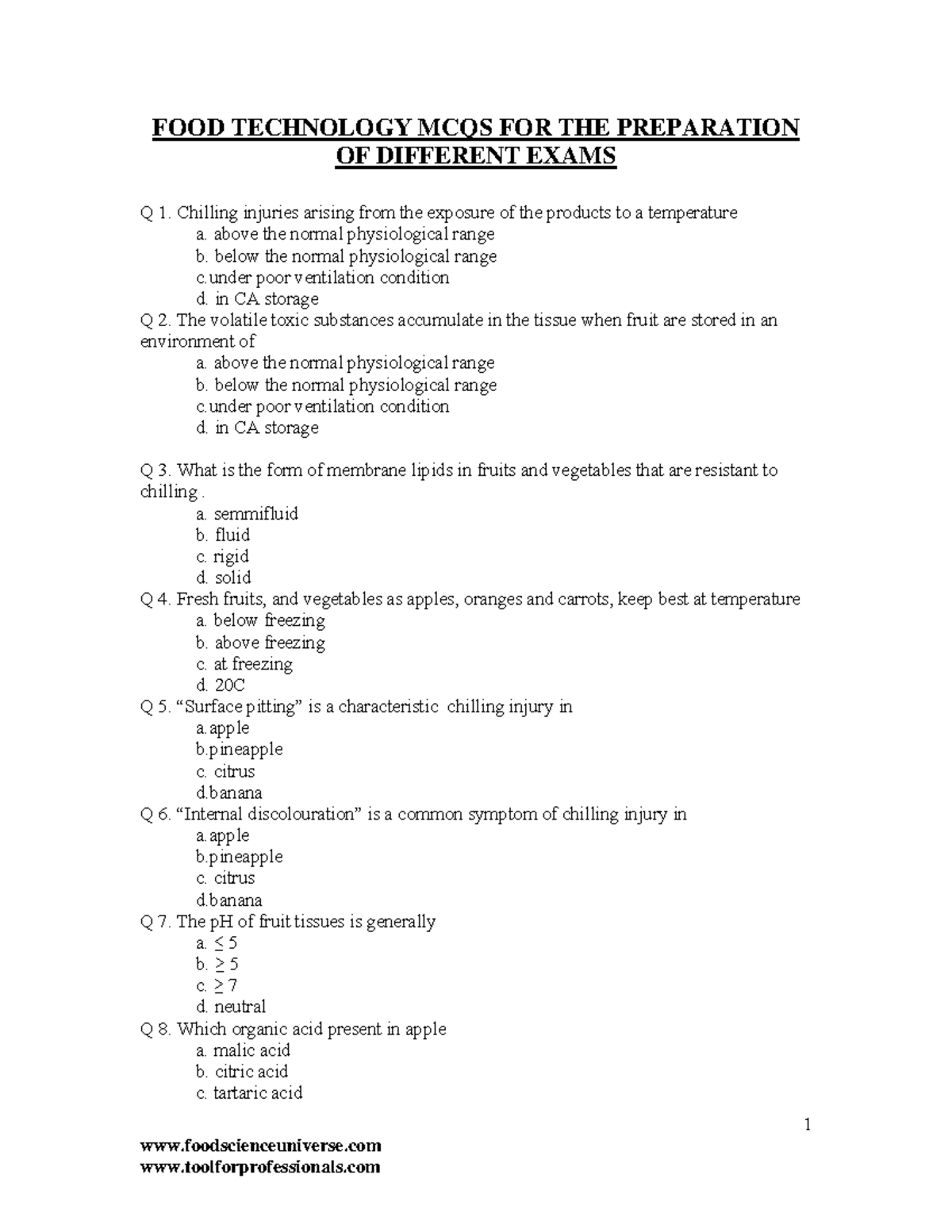 MPhil Food Science Exam Preparation: MCQs & Key Concepts - Studocu