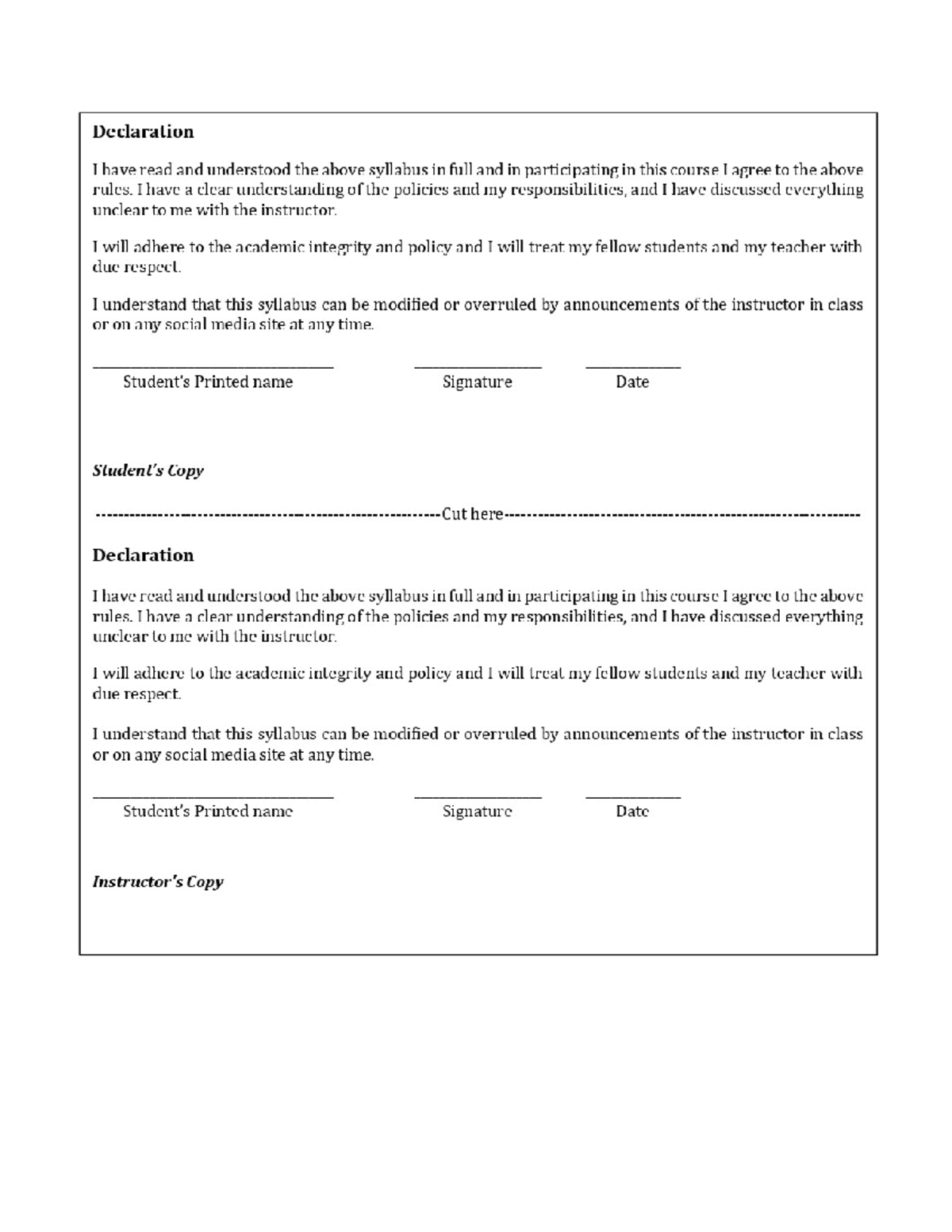 Course Syllabus Acknowledgment Declaration - Studocu