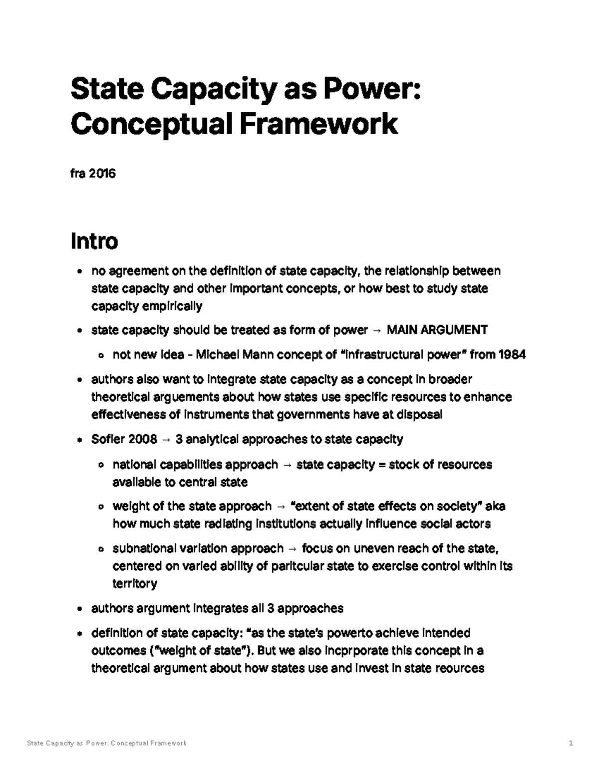 State Capacity as Power: A Conceptual Framework for STV1300 - Studocu