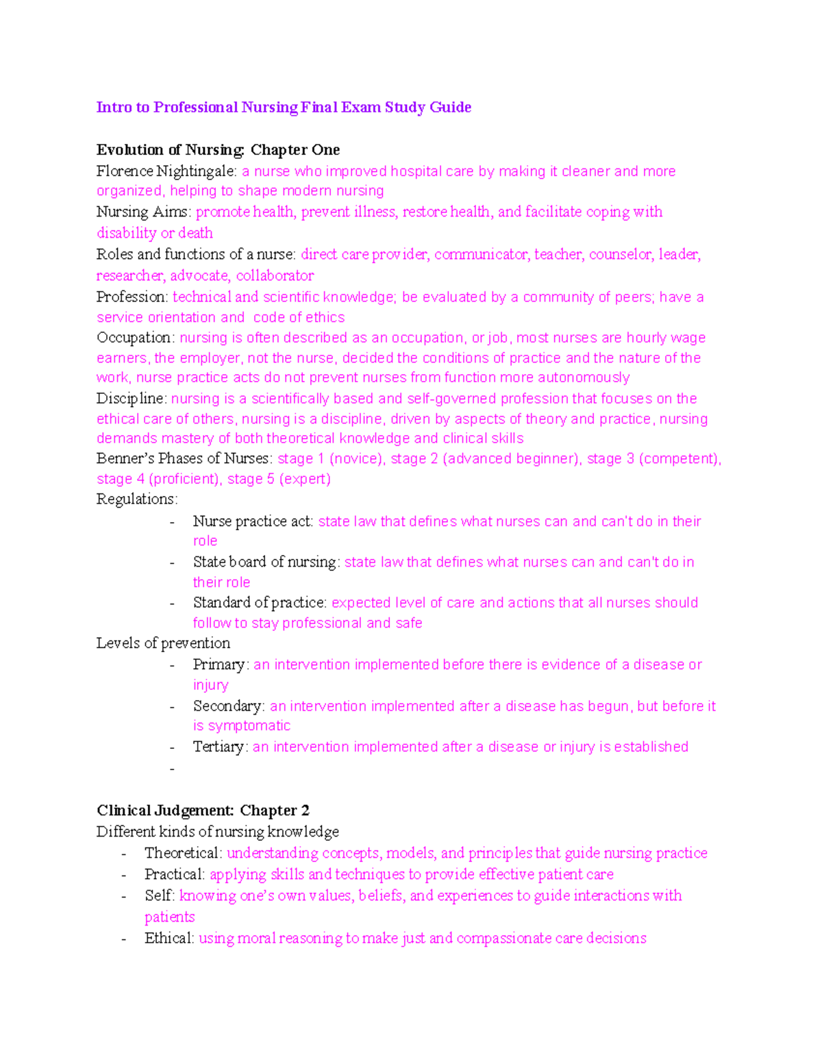 Nursing 101: Final Exam Study Guide on Nursing Evolution and Practice ...