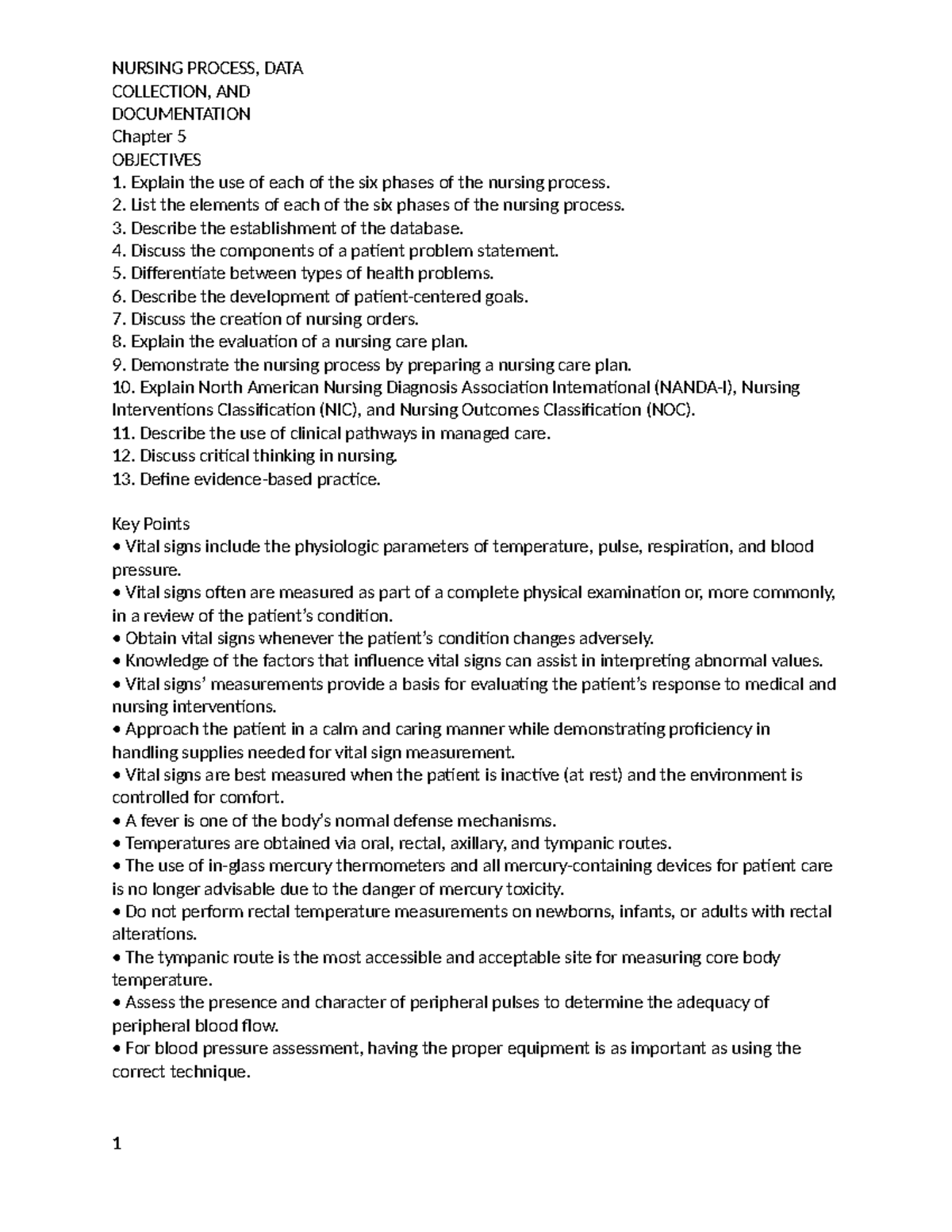NURS 101: Nursing Process, Data Collection & Documentation - Chapter 5 ...