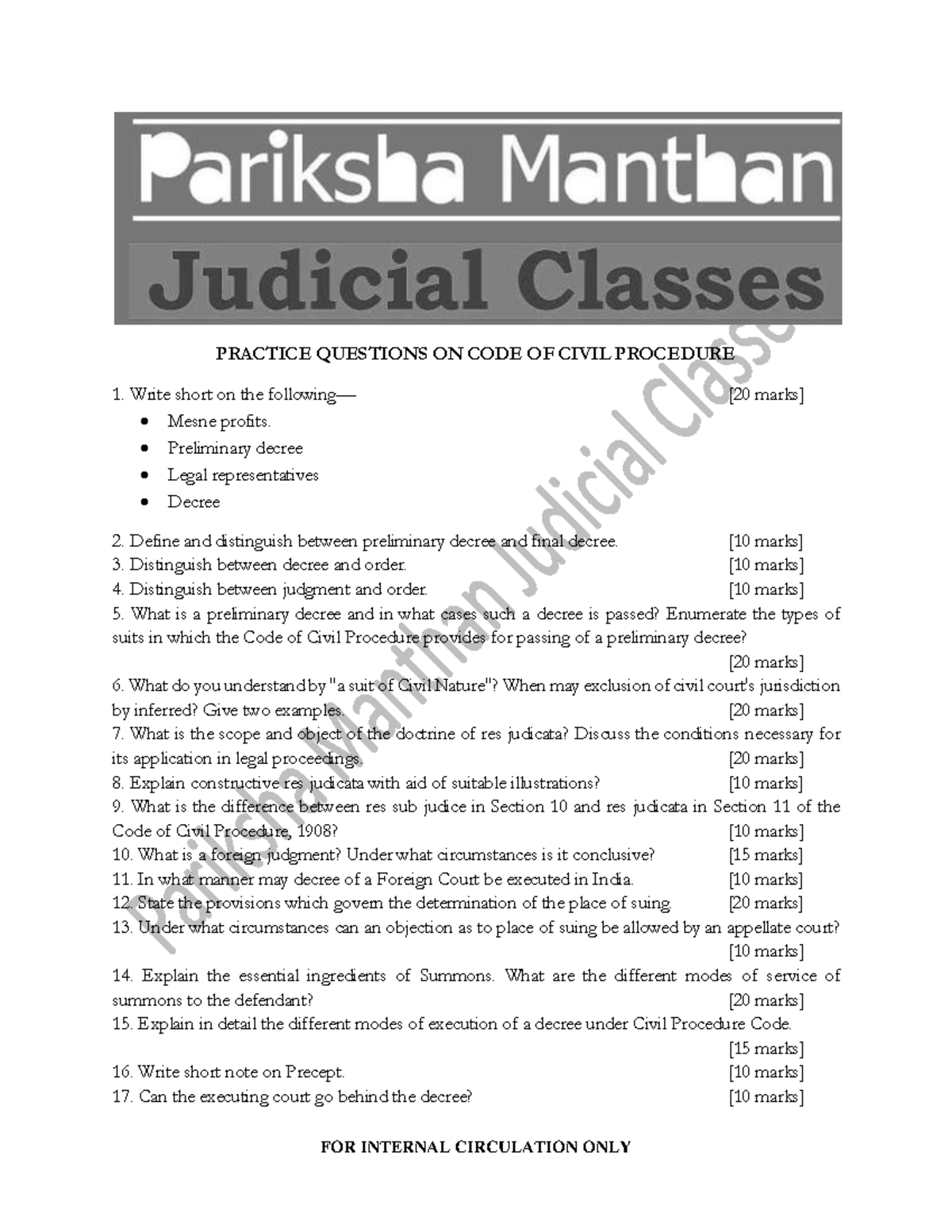 Practice Questions ON CODE OF Civil Procedure 1628097 2025 05 09 09 04 ...