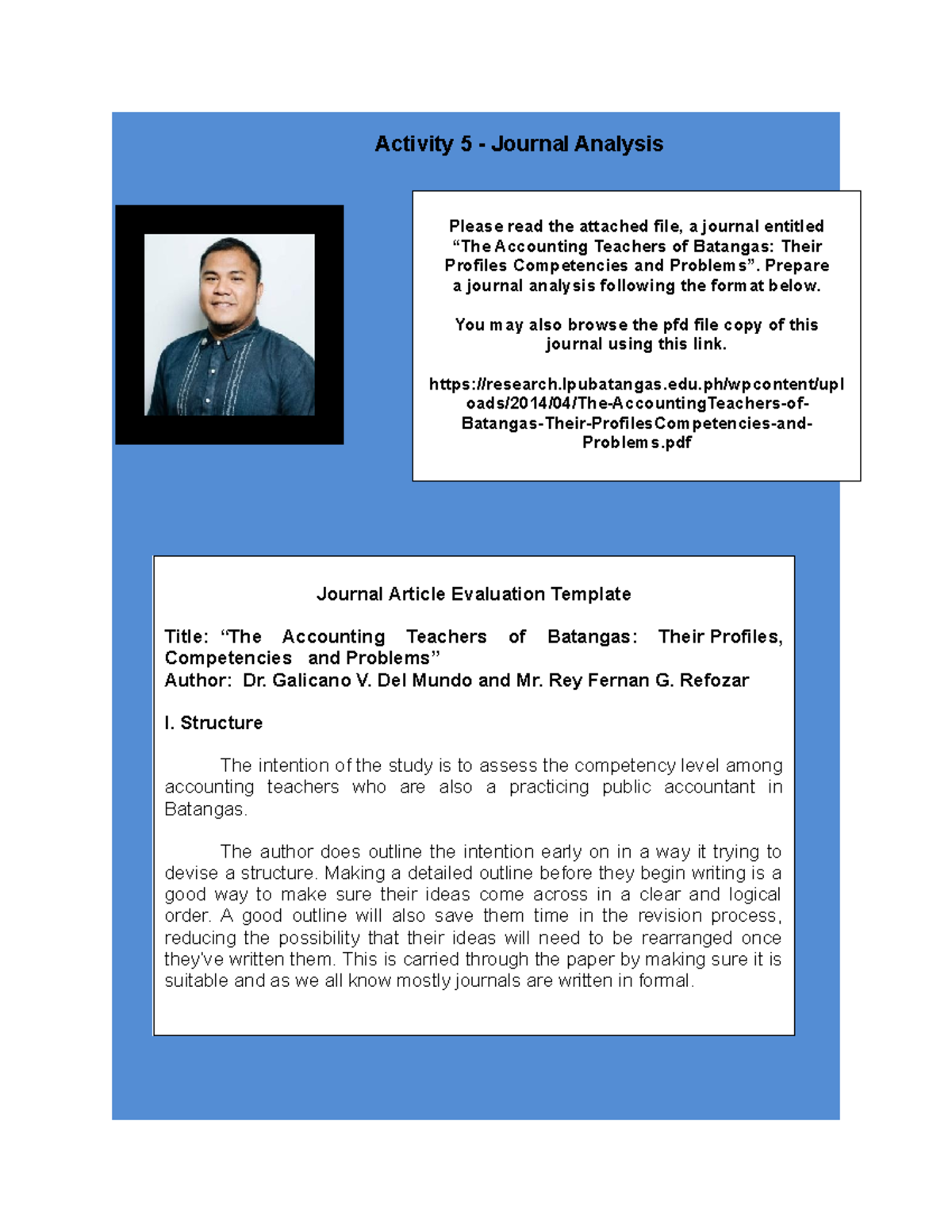 Journal Analysis - Principles of teaching in accounting - Activity 5 ...