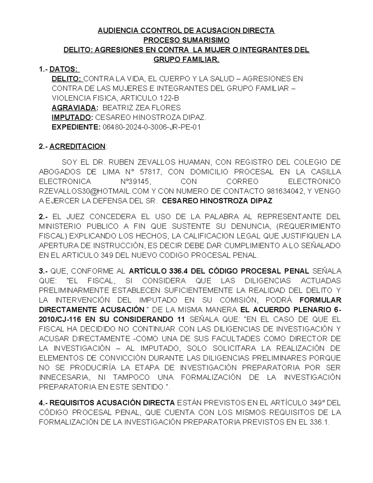 AUDIENCIA DE CONTROL DE ACUSACIÓN DIRECTA - PROCESO SUMARÍSIMO - Studocu