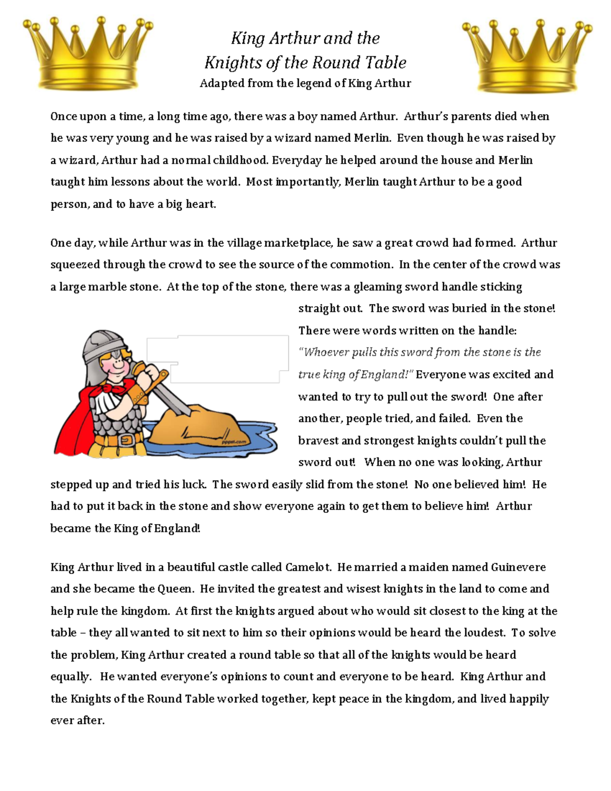 King Arthur and the Knights of the Round Table: A Legend Retold - Studocu