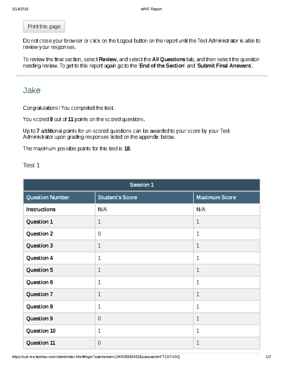 Summary Report - Test Nav - 3/14/2018 ePAT Report - Studocu