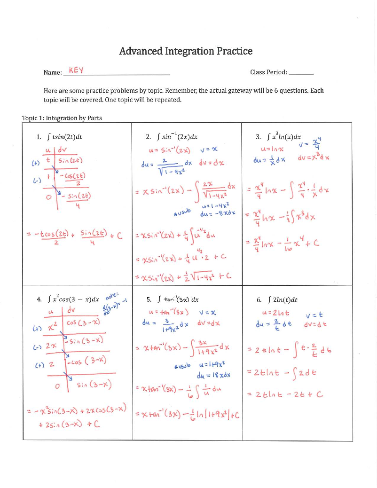 Advanced Integration Practice KEY (Final Exam) - Studocu