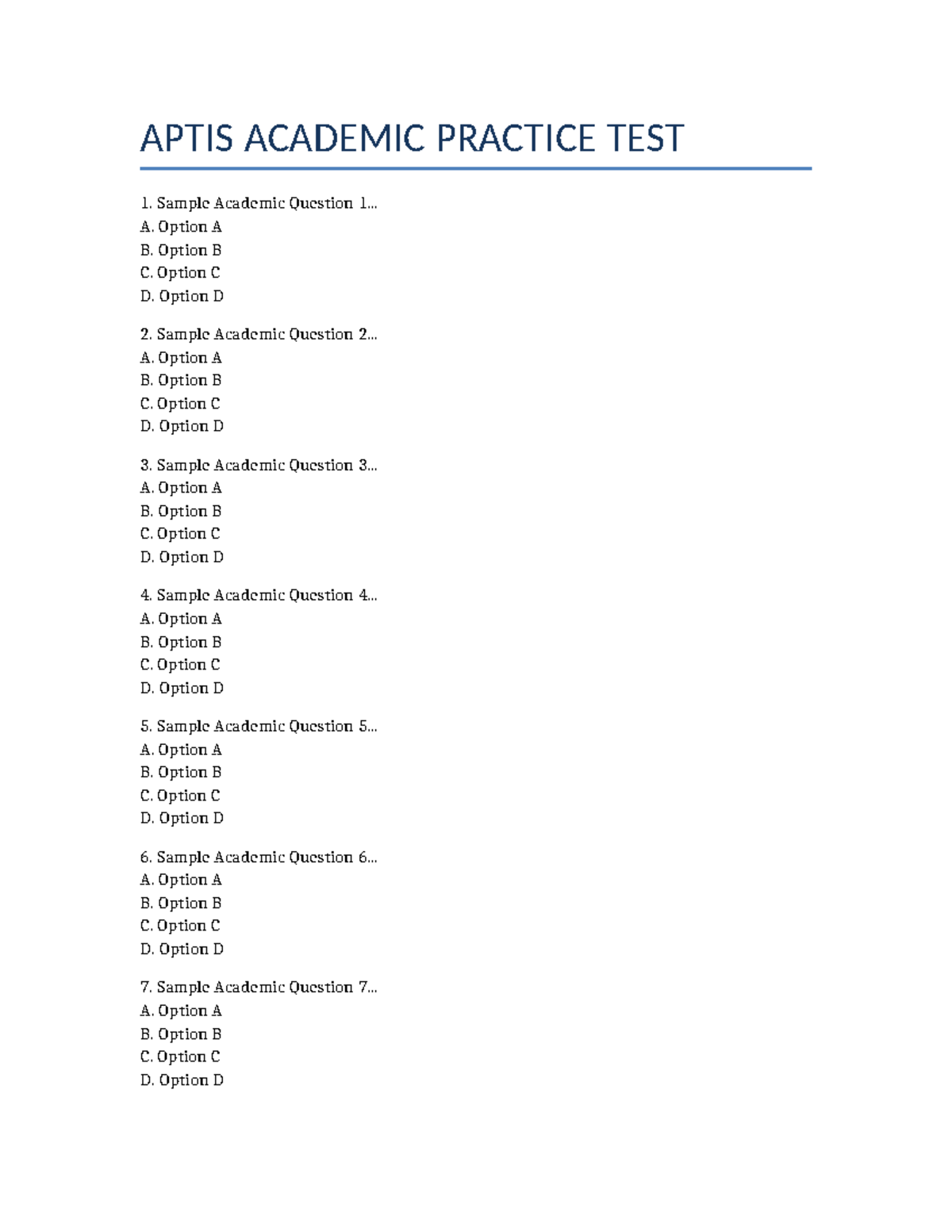 APTIS ACADEMIC PRACTICE TEST 1: Sample Questions & Answers - Studocu