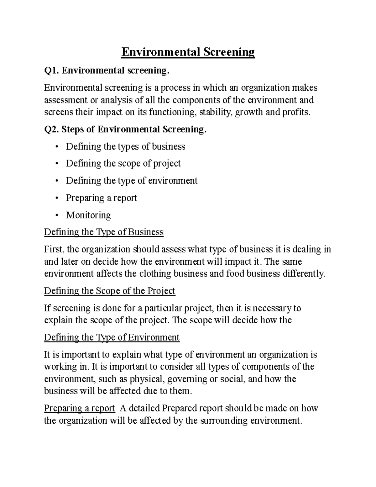 International Management (INTM) Environmental Screening and HRM ...