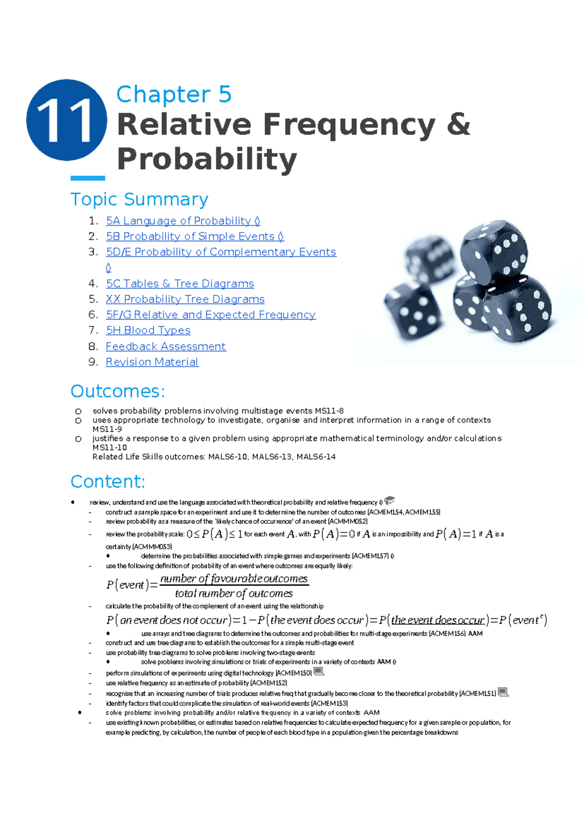 Ch 5: Relative Frequency & Probability Summary Notes - Studocu