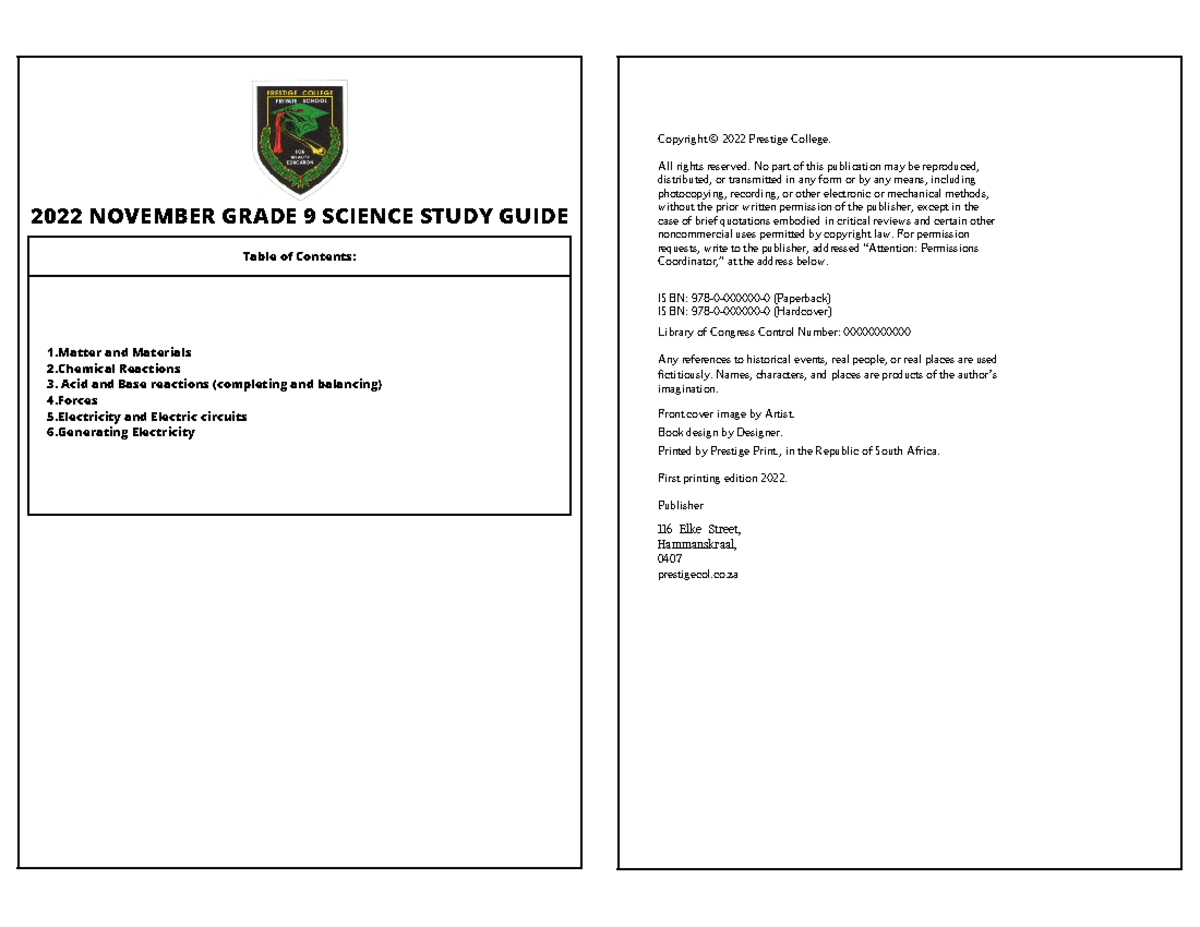 Grade 9 Science Study Guide (2022) - Matter, Forces, & React. - Studocu