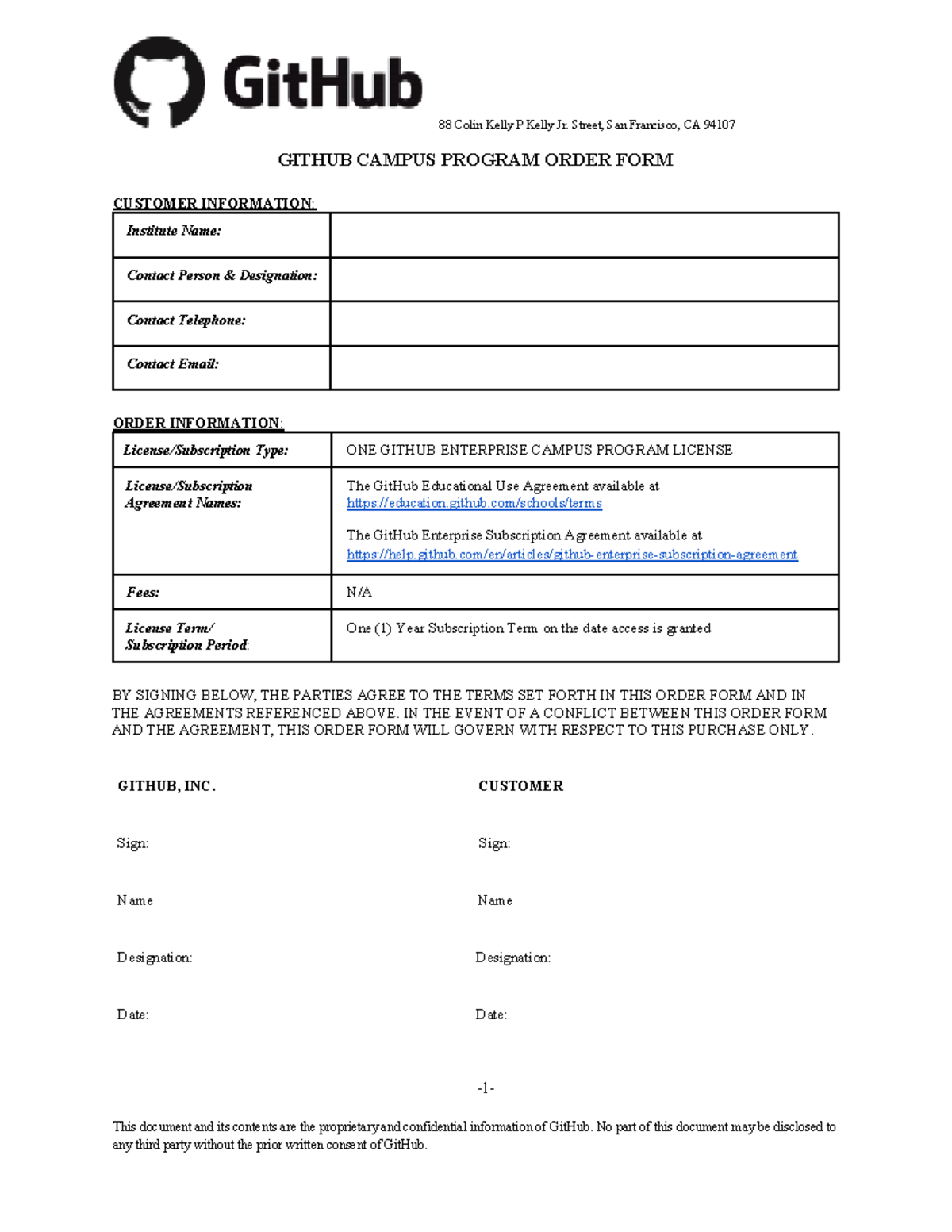 GitHub Campus Program Order Form - One Year License Agreement - Studocu