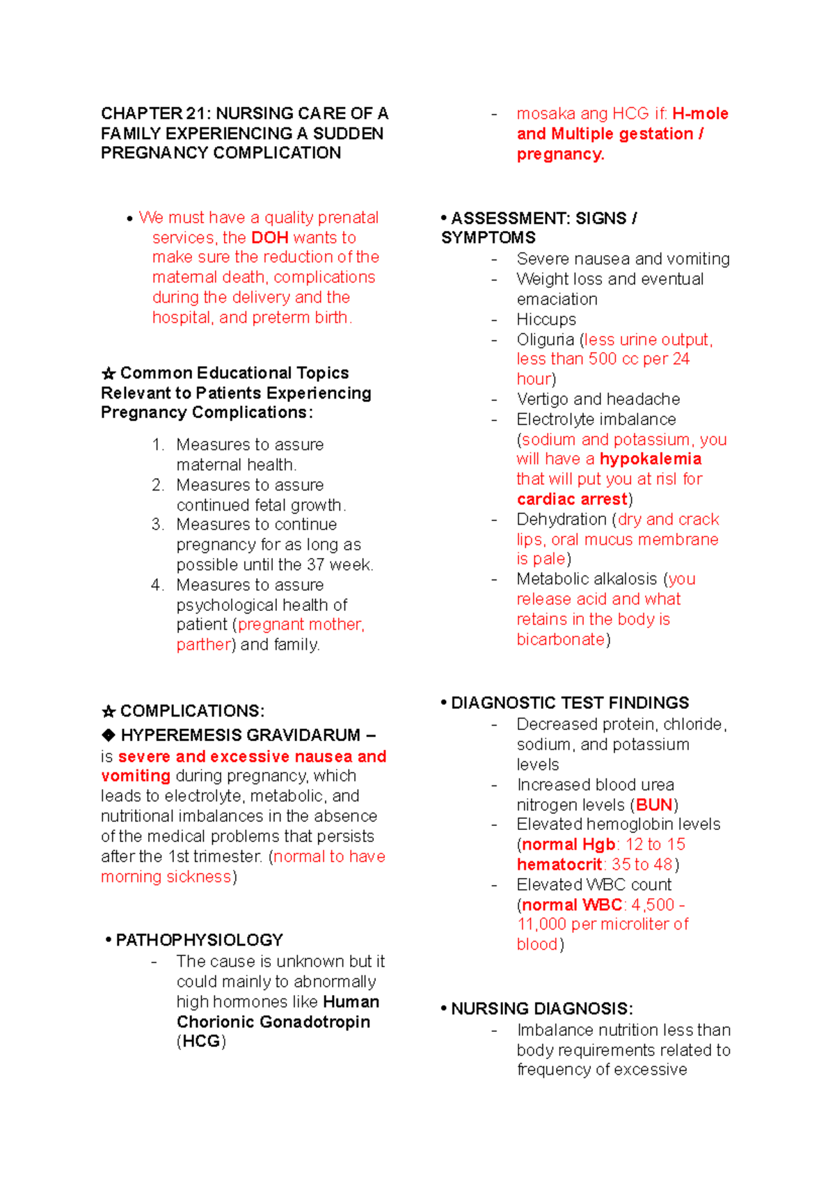 NCM 109 - CHAPTER 21: Nursing Care for Sudden Pregnancy Complications ...