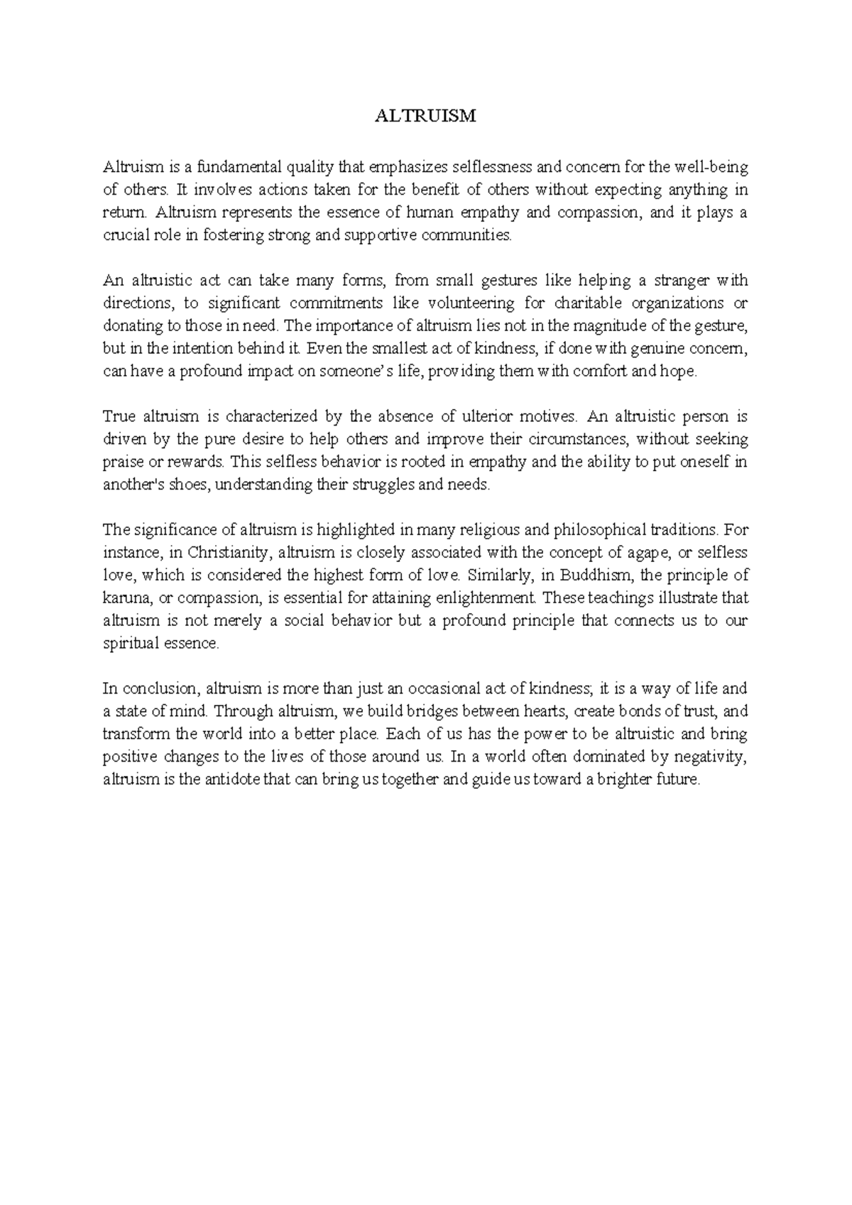 ALTR 101: Understanding Altruism and Its Impact on Society - Studocu