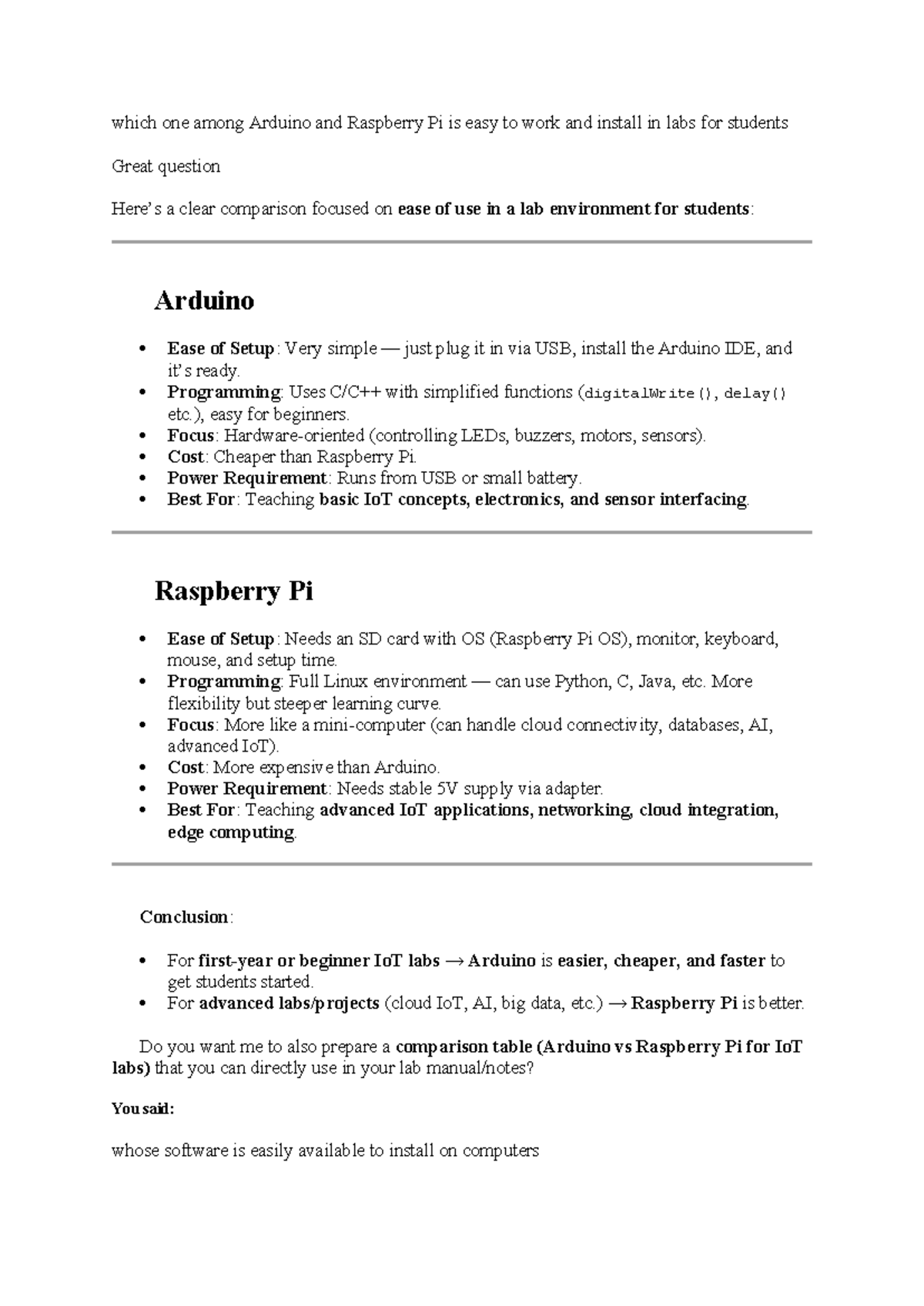 Comparison of Arduino vs Raspberry Pi for Student Labs: Ease of Use ...