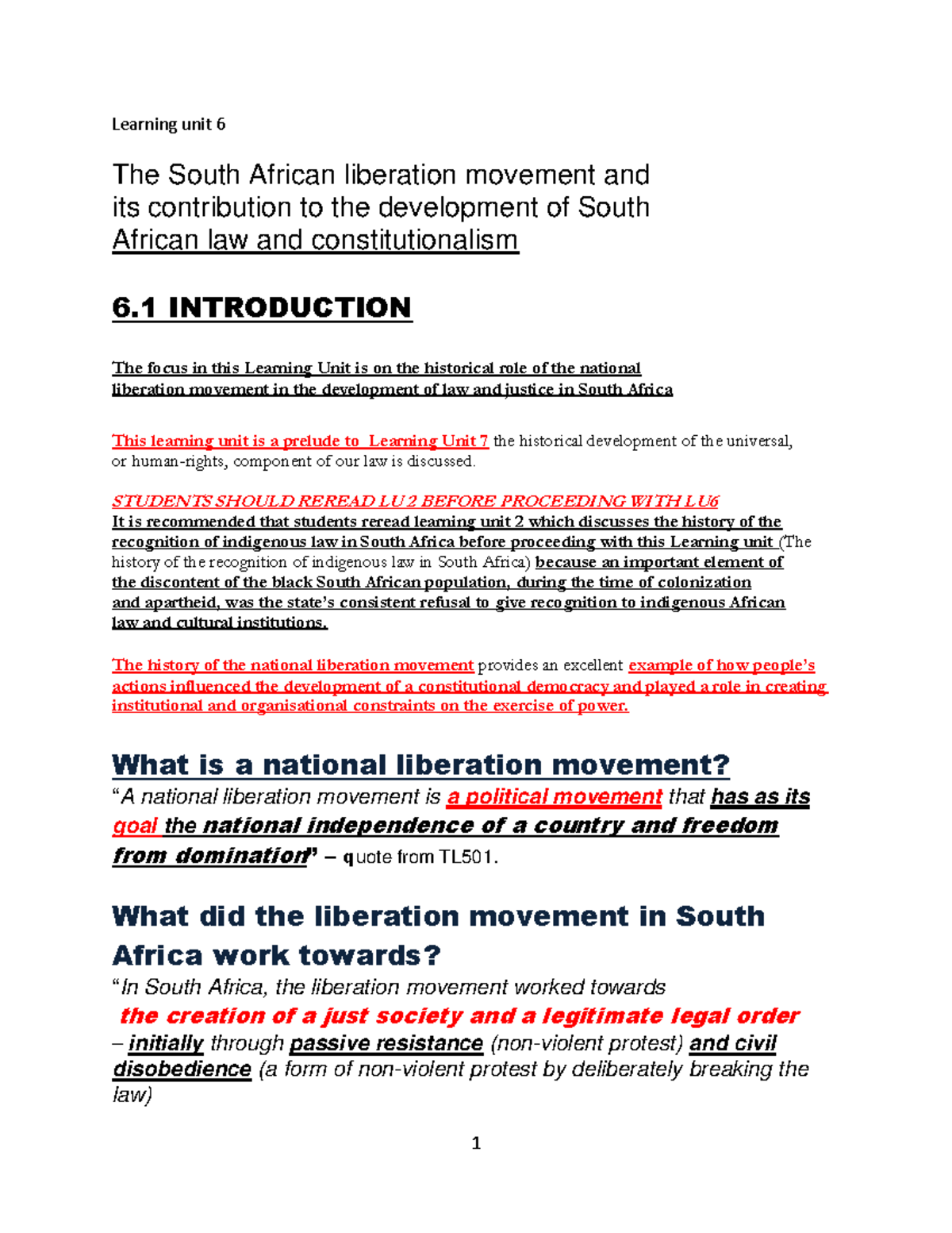 Summaryof Learningunit 6.docx - Learning unit 6 The South African ...