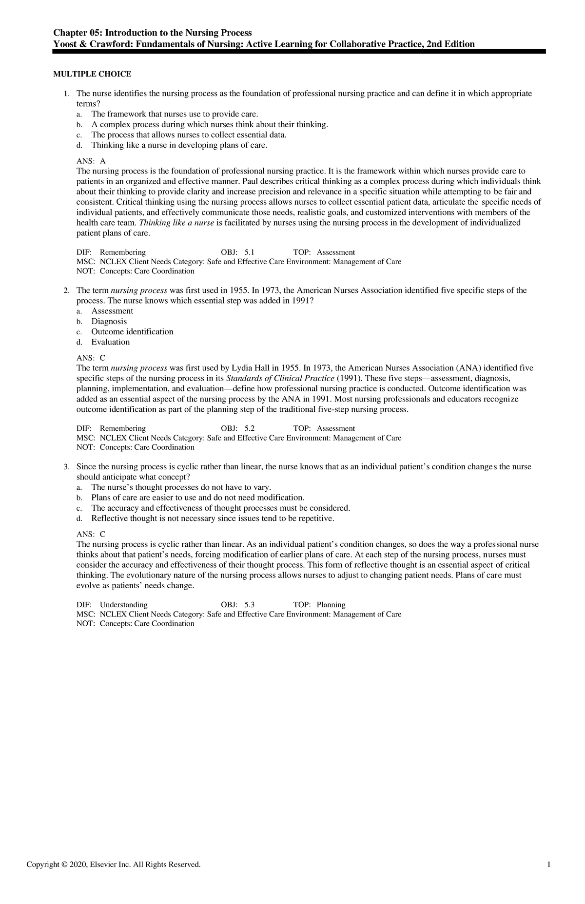 Fundamentals of Nursing: Chapter 05 Exam View & Nursing Process ...