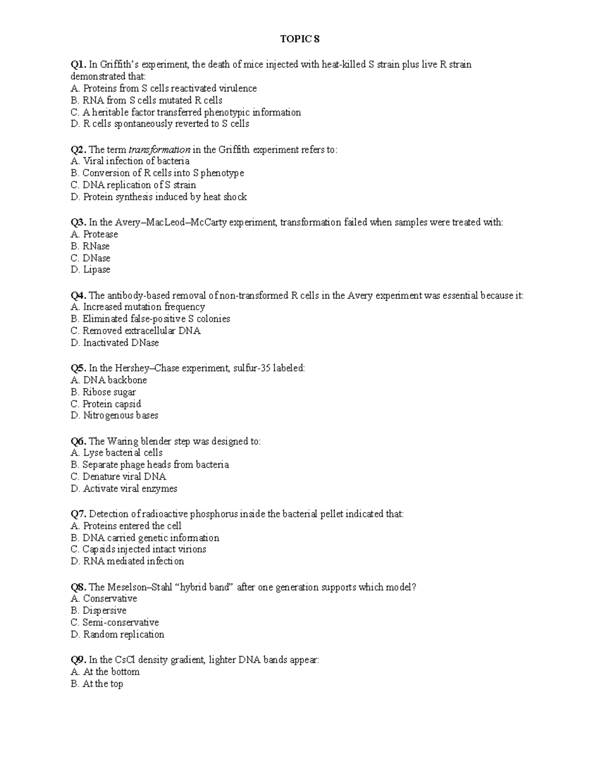 Practice Questions for Biology (BIO 101) - Topics 5 to 9 - Studocu