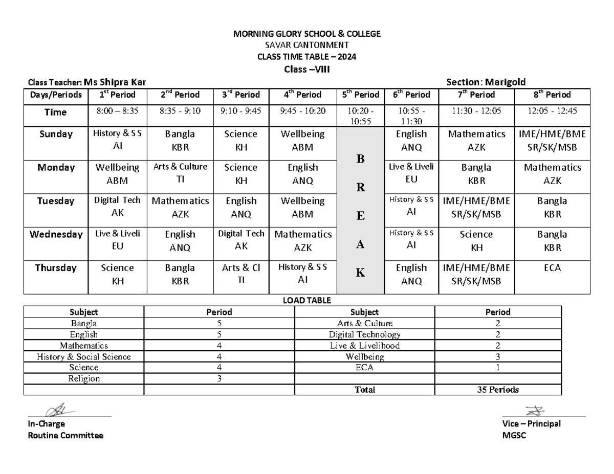 08. Class-routine-class VIII - SAVAR CANTONMENT CLASS TIME TABLE – 2024 ...