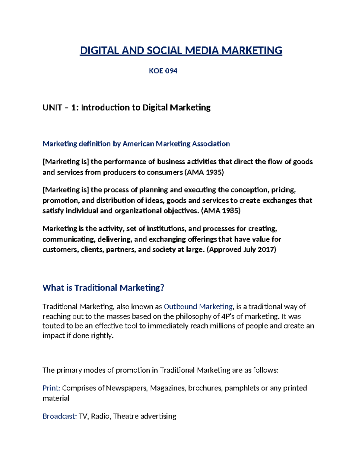 KOE 094 - Unit 1 - Intro to Digital & Social Media Marketing Notes ...