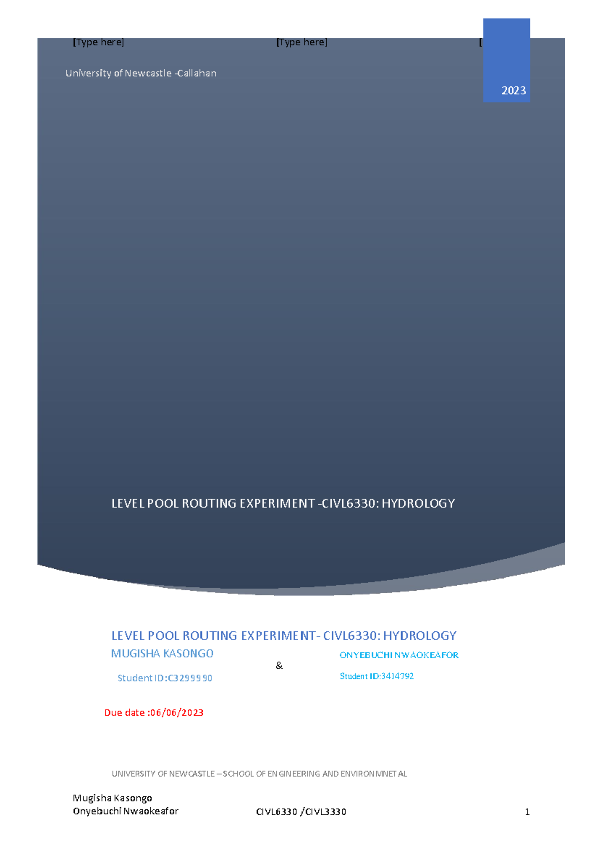 Level Pool Routing Experiment - CIVL6330 Hydrology - 2023 Report - Studocu