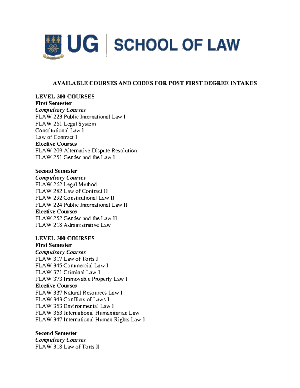 POST First Degree Courses & Codes for Level 200 and 300 - Studocu
