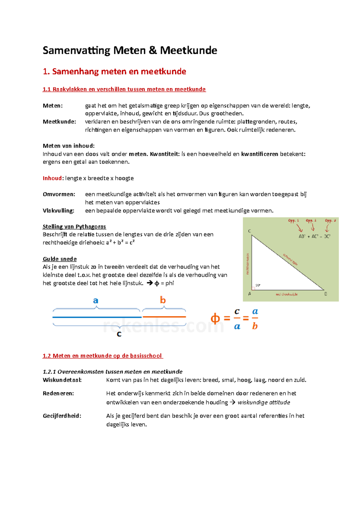 Samenvatting Meet- en Meetkunde (Wiskunde 1) voor Basisschool - Studeersnel