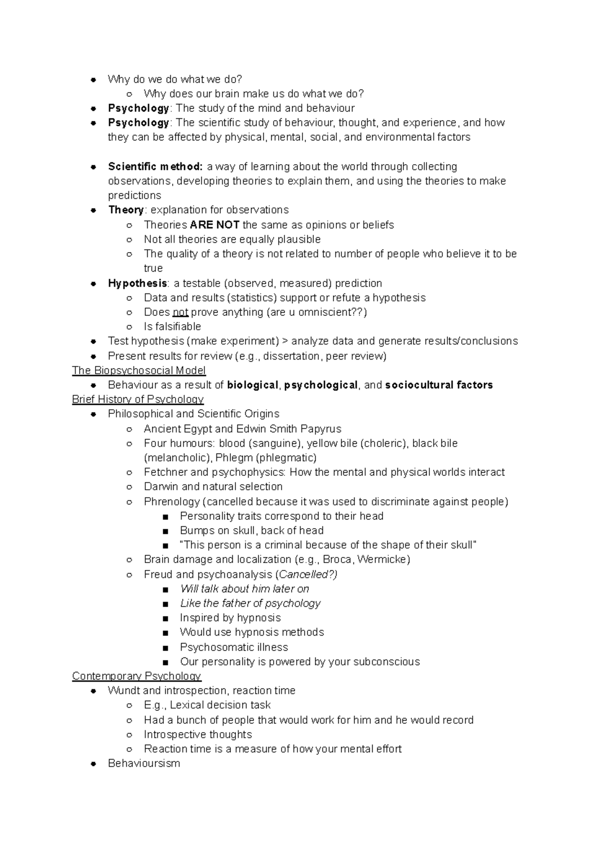 Psych 101: Chapter 1 Notes on Mind and Behavior - Studocu