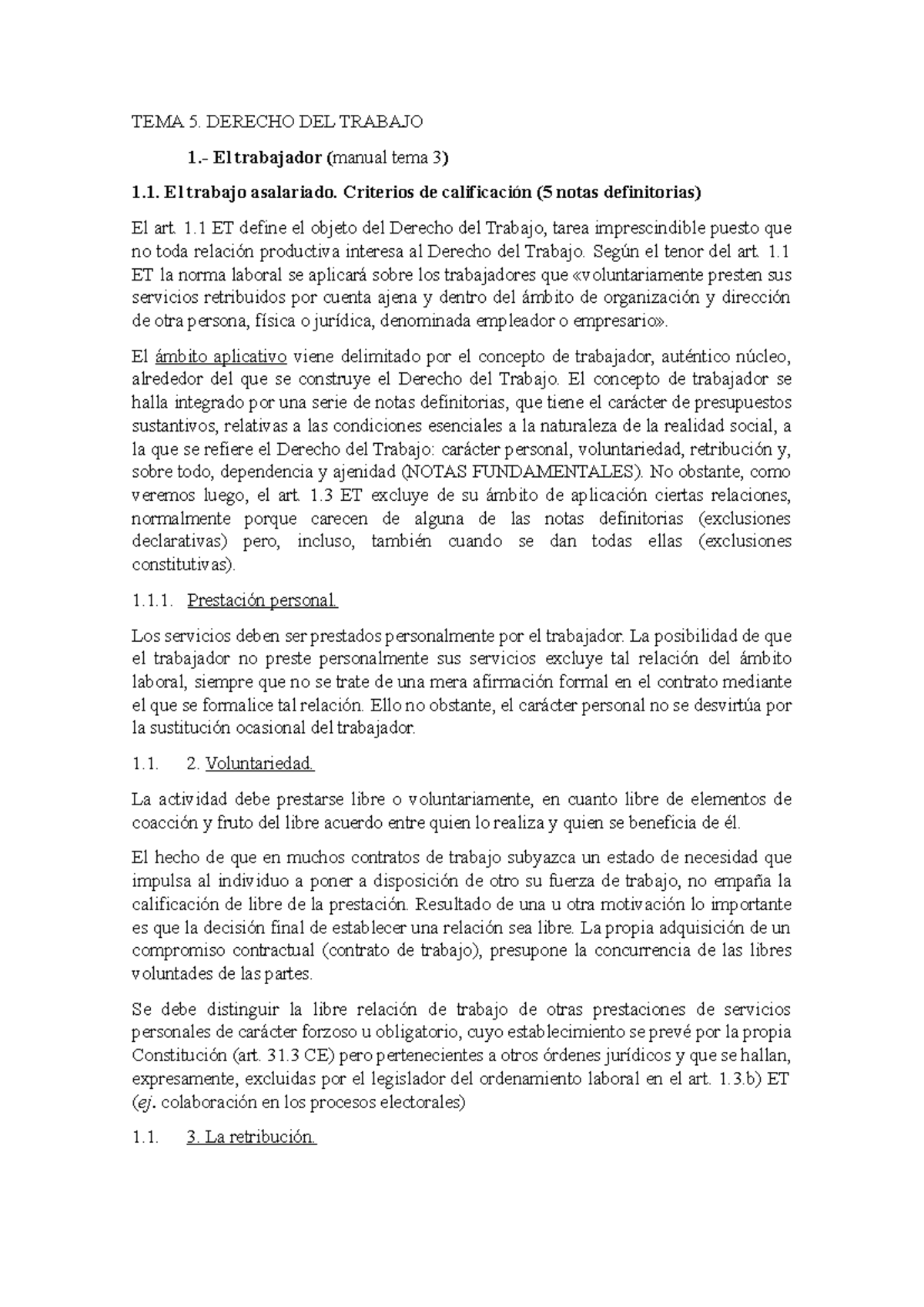 TEMA 5 - tema cinco con apuntes de clase - TEMA 5. DERECHO DEL TRABAJO ...