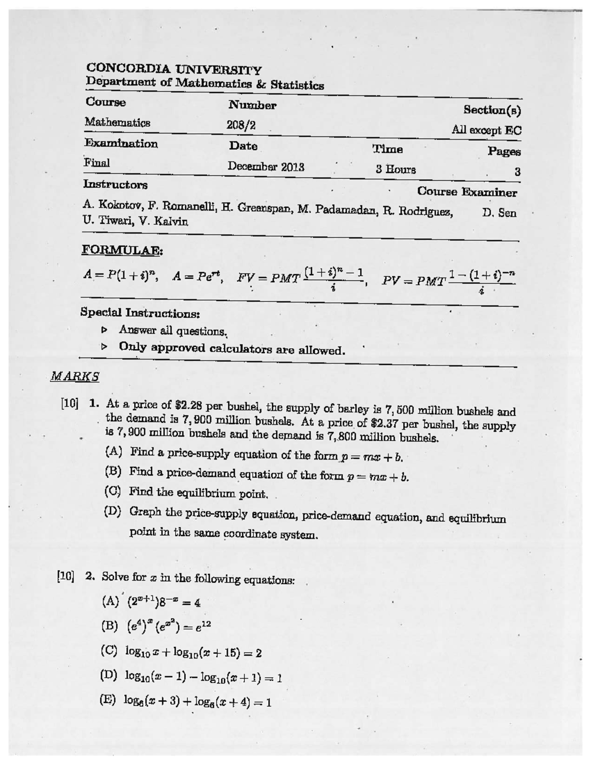 MATH 208 W2025 Final Exam Solutions - Fall 2013 Analysis - Studocu