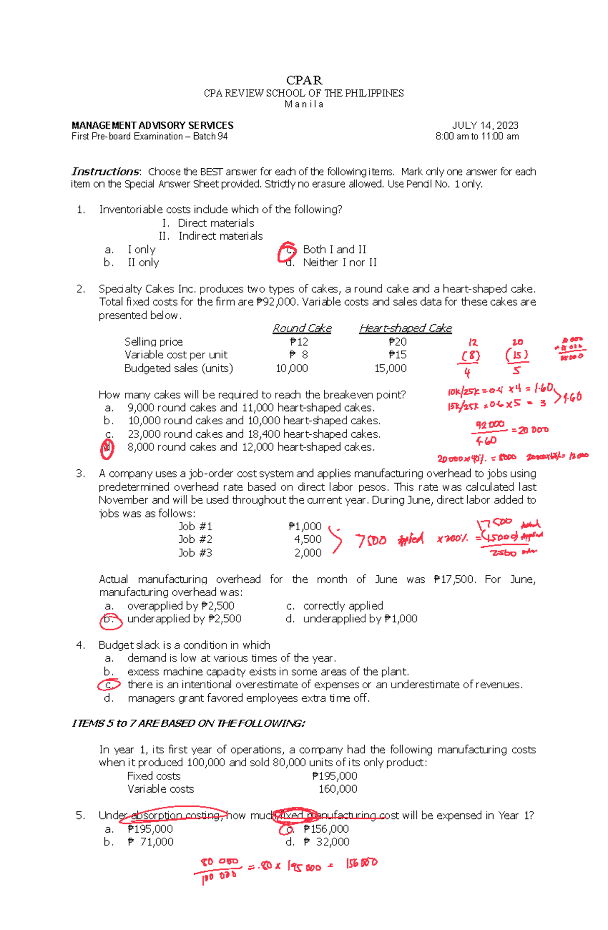 CPAR CPA REVIEW: MANAGEMENT ADVISORY SERVICES BATCH 94 FIRST PREBOARD ...