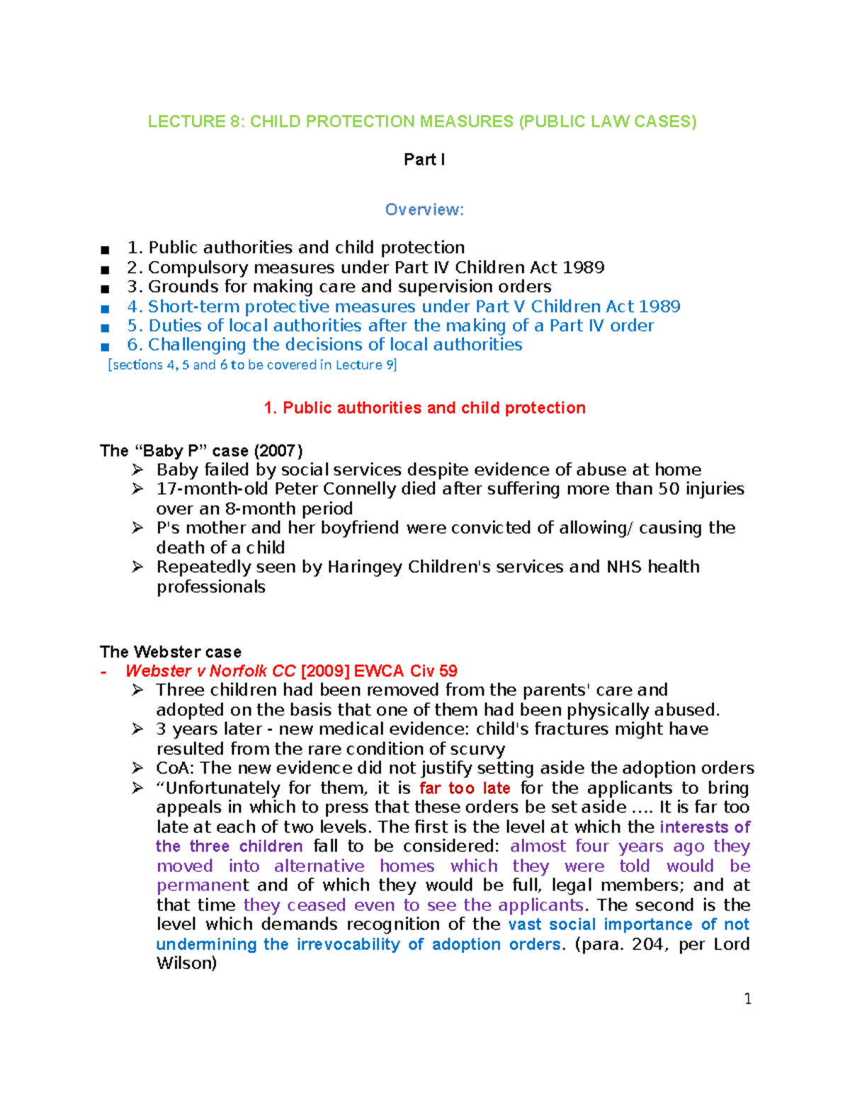 Child Law LECTURE 8: Overview of Child Protection Measures & Cases ...