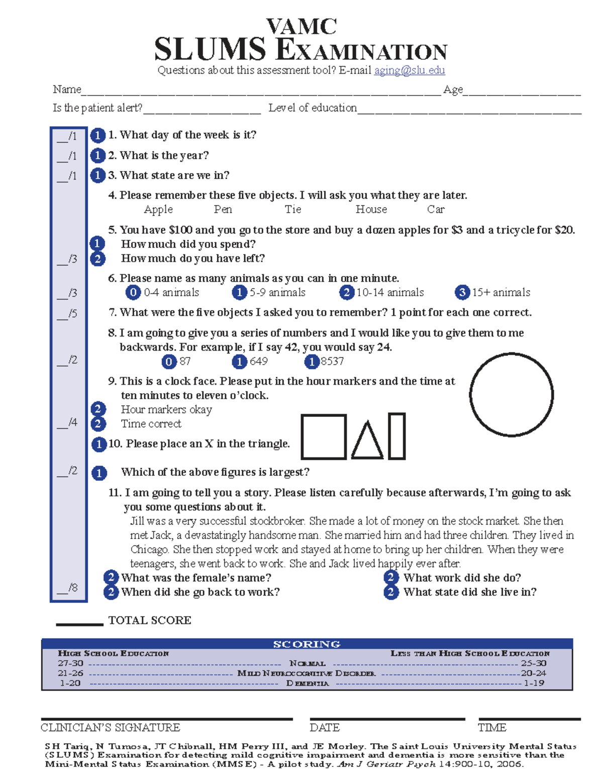 VAMC SLUMS Examination: Assessment Tool Instructions and Questions ...