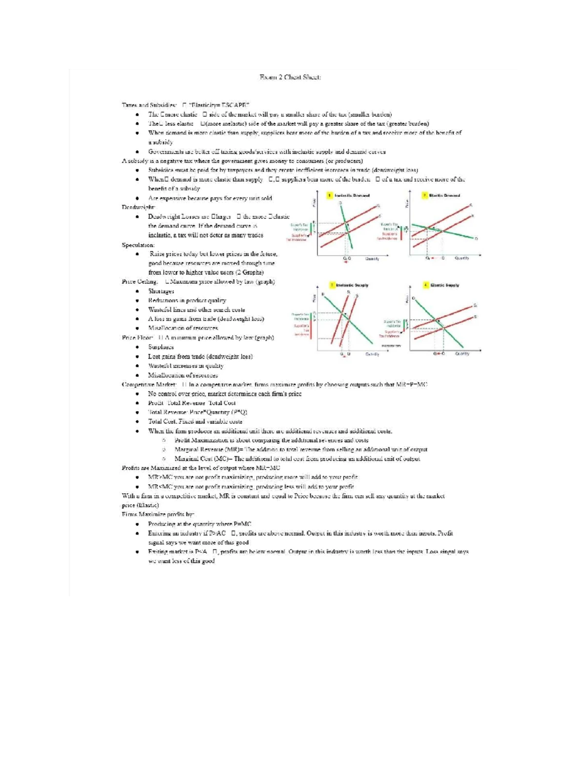 Exam 1 Cheat Sheet - Microeconomics 1014: Exam 1 Tim Waller