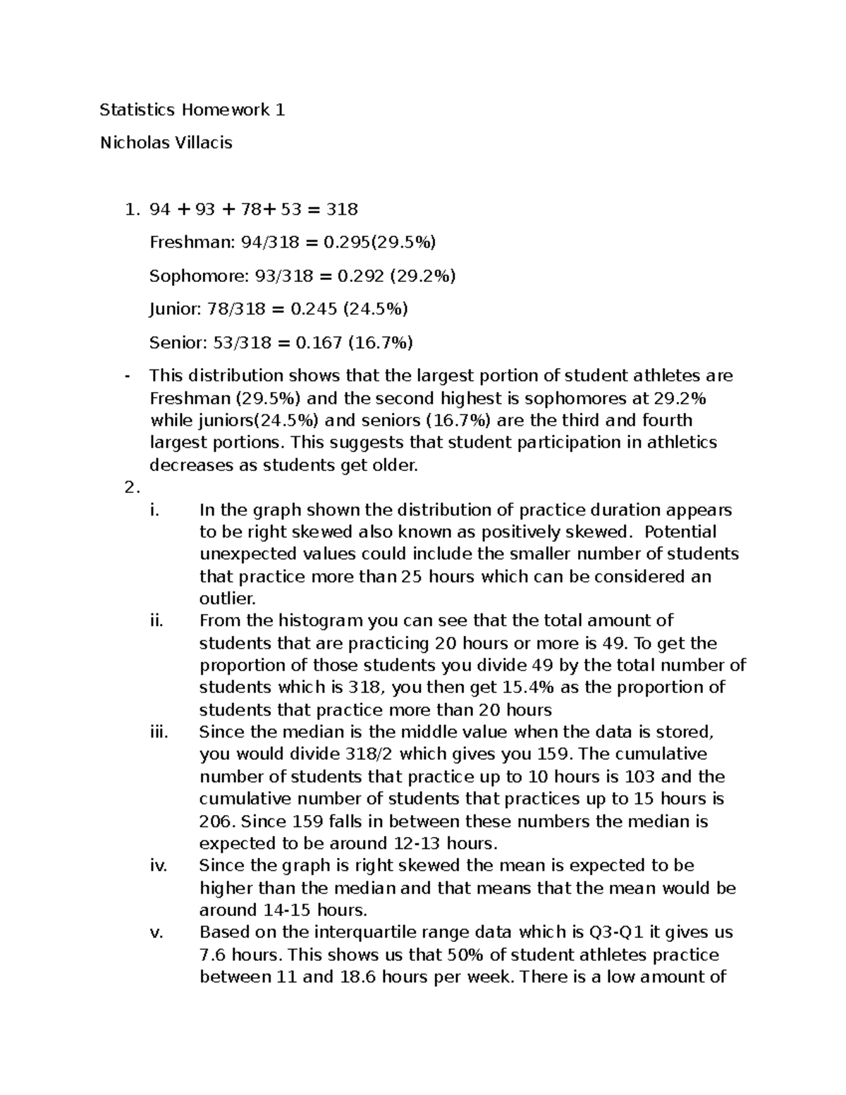 Statistics Homework 1: Analyzing Student Athlete Data - Studocu