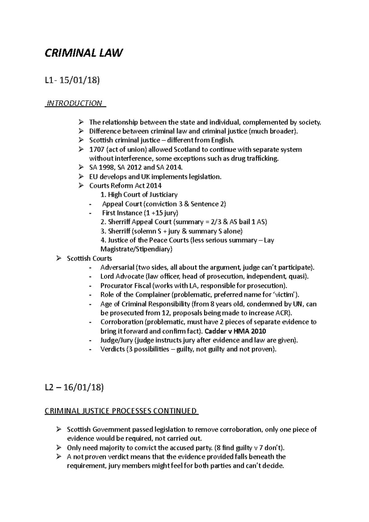 CRIMINAL LAW Lecture Notes (Course Code: LAW101) - Key Concepts & Cases ...