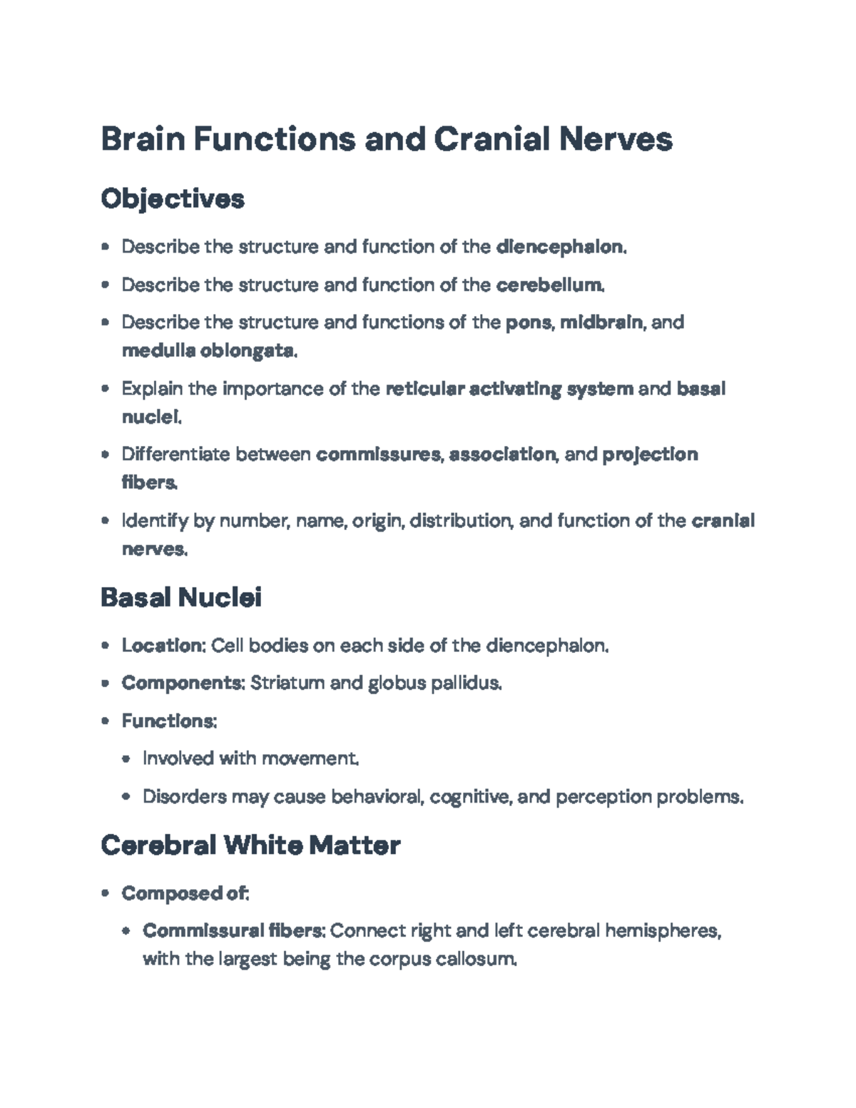 Brain Functions and Cranial Nerves Overview for Anatomy Final Exam ...