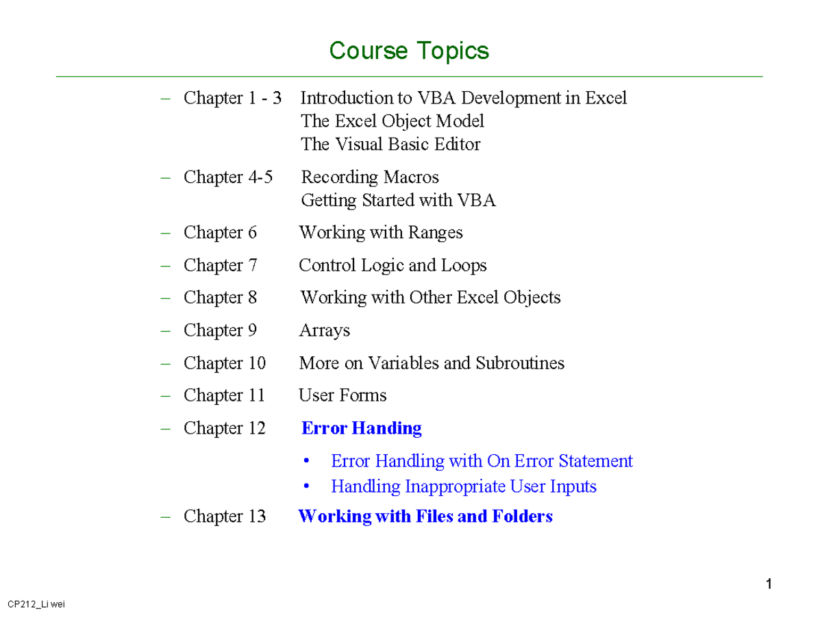 Course Notes 8 Chapter 12 13 - Course Topics – Chapter 1 - 3 ...