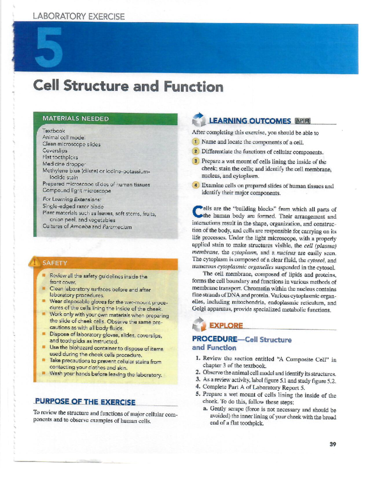 BI-151 Lab #5: Exploring Cell Structure and Function - Studocu