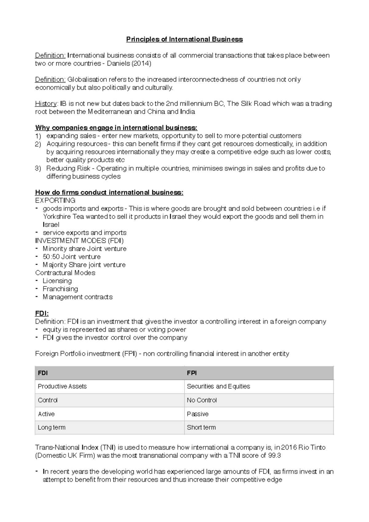 International Business Principles Notes - Globalization & Risk ...