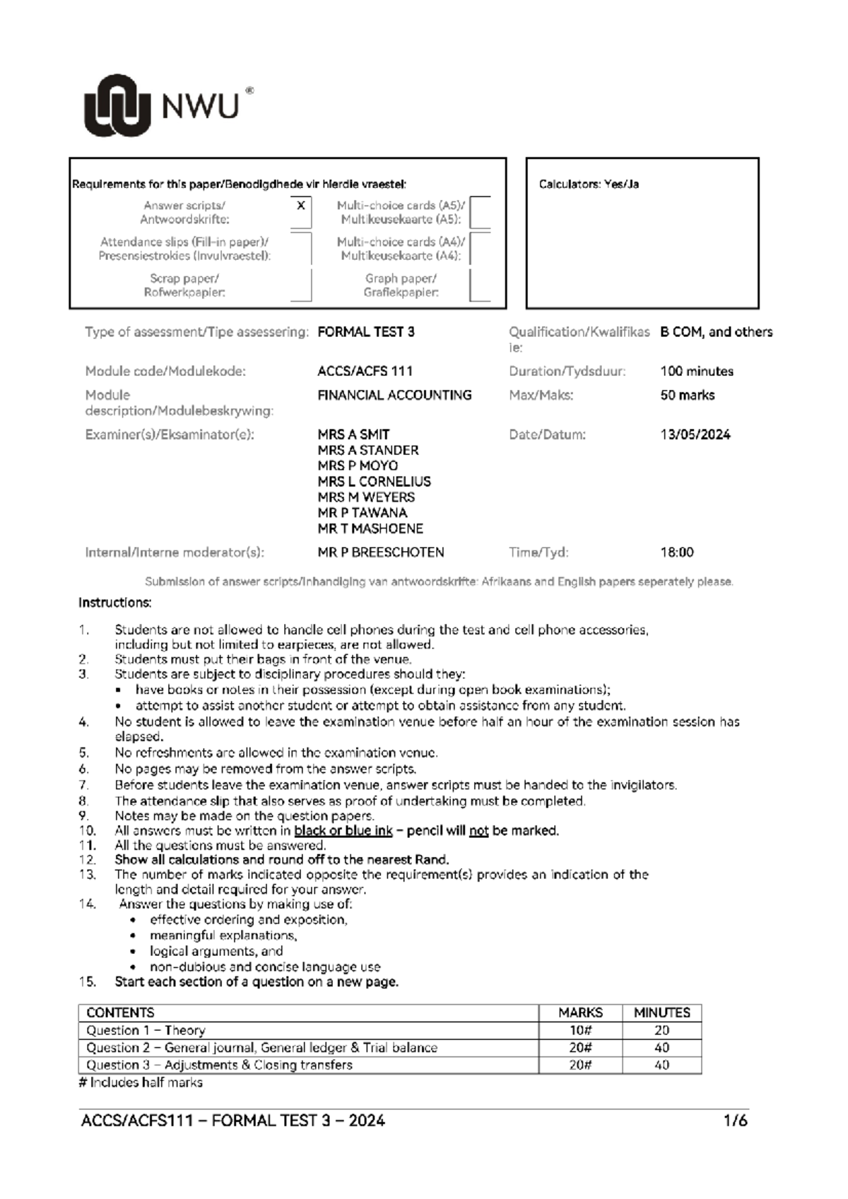 FORMAL TEST 3 2024: Financial Accounting Requirements and Instructions ...