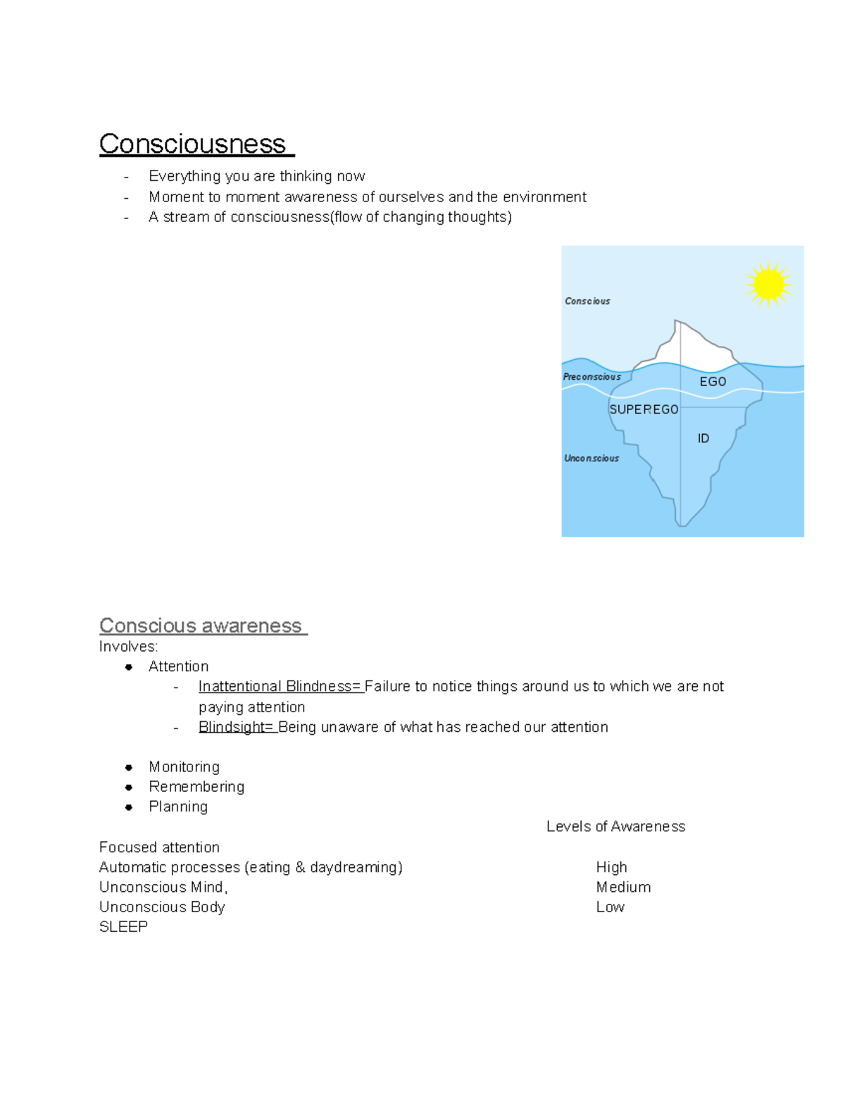 PS101 Midterm 2 Study Guide - Consciousness and Learning Concepts - Studocu