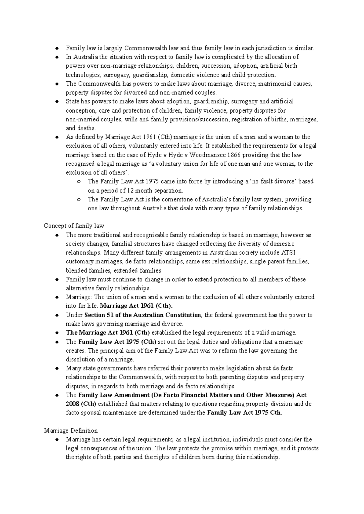 Family Law Study Notes: An Overview of Key Legal Concepts - Studocu