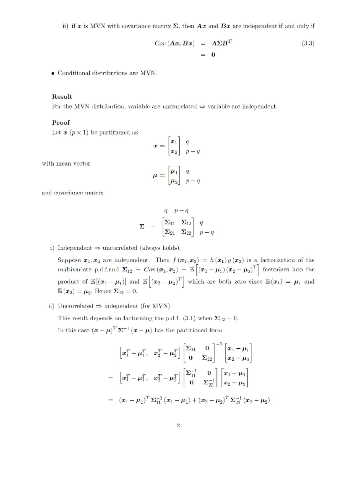 MVN Covariance Independence Proof - Pdf 2 Notes - Studocu