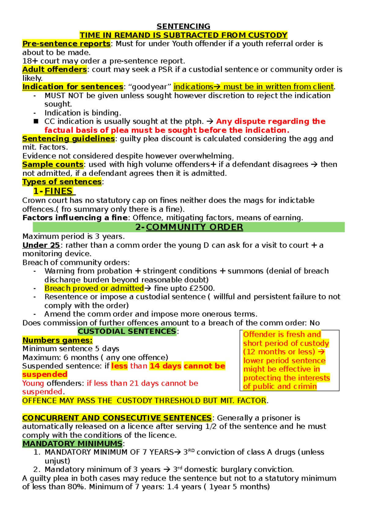 Sentencing Guidelines and Indications for Youth Offenders (Crim) - Studocu