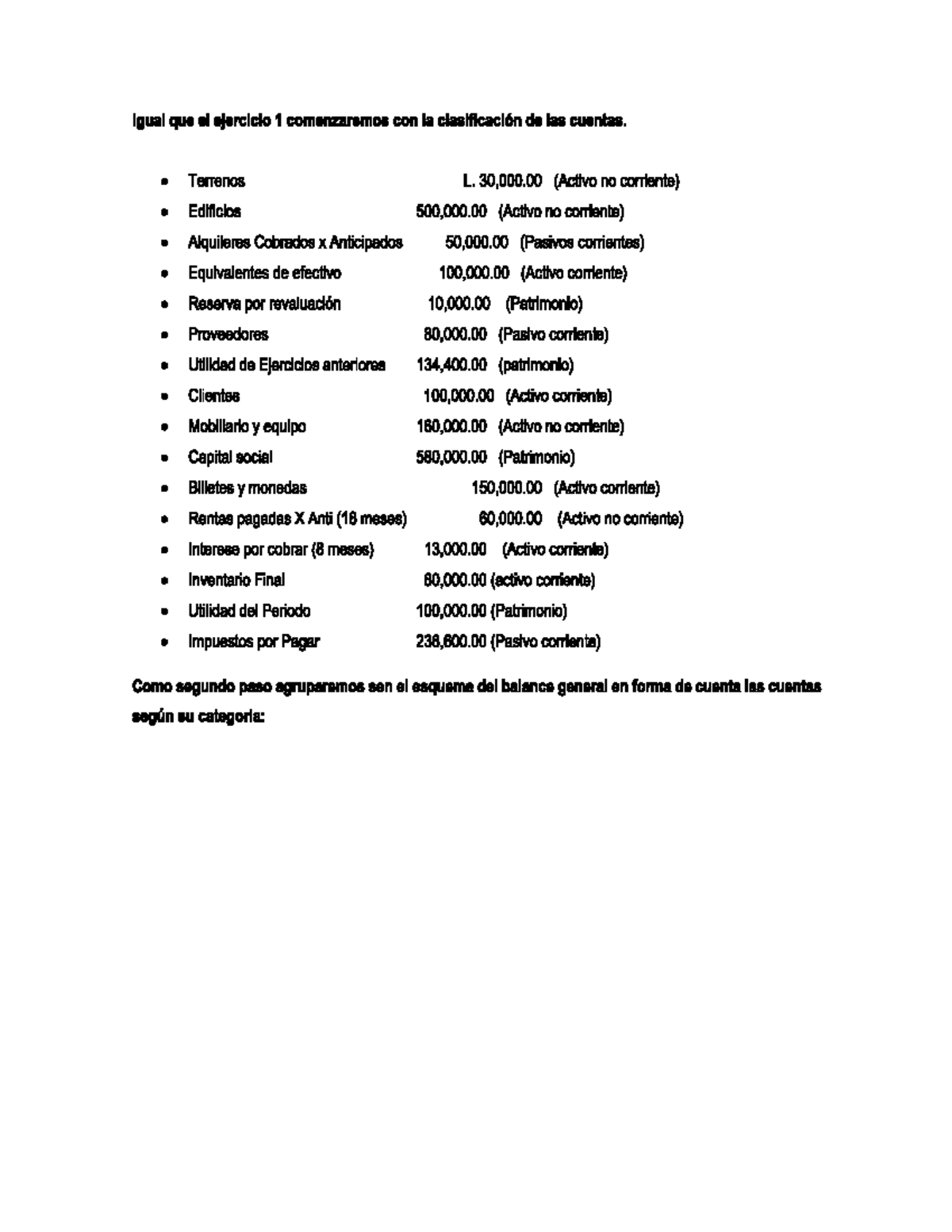 Ejercicio 3 - Clasificación de Cuentas y Balance General - Studocu